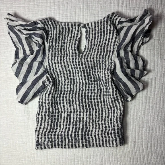 Pants Store Chic Blue Striped Ruffle Crop Top - Picture 3 of 5